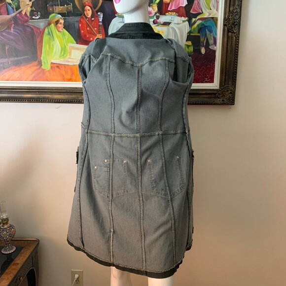 Denim Women's Vintage Jacket Button Closure Jean Long Sleeve Coat - Picture 8 of 10